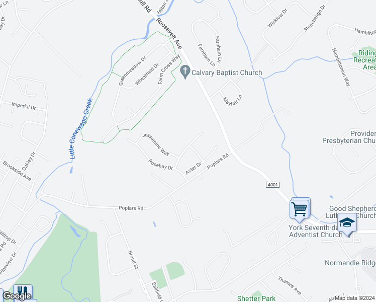map of restaurants, bars, coffee shops, grocery stores, and more near 1364 Winterberry Court in York