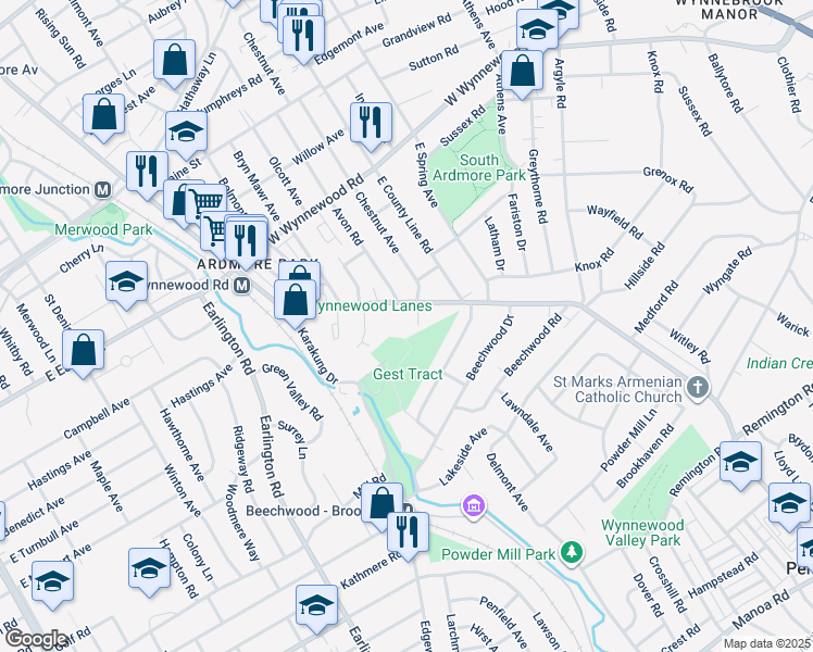 map of restaurants, bars, coffee shops, grocery stores, and more near 1902 Chestnut Circle in Ardmore