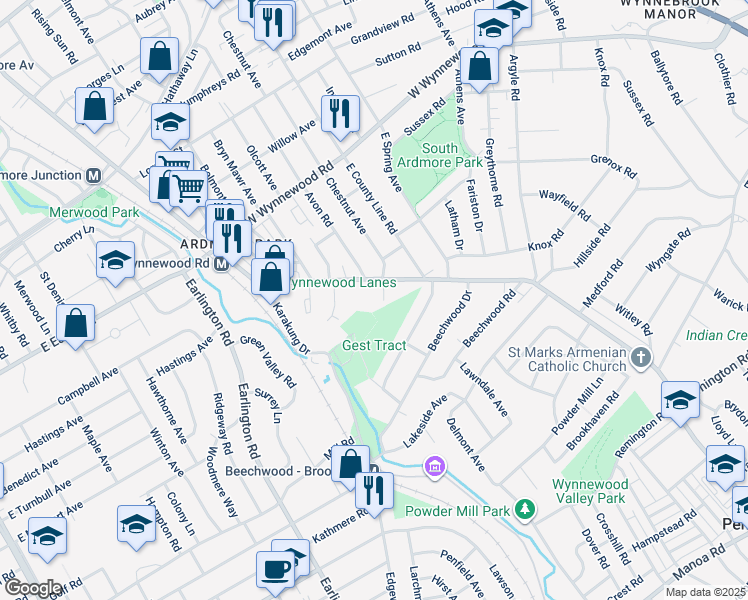 map of restaurants, bars, coffee shops, grocery stores, and more near 1902 Chestnut Circle in Ardmore