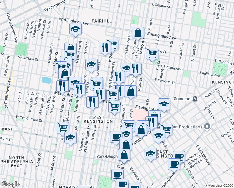 map of restaurants, bars, coffee shops, grocery stores, and more near in Philadelphia