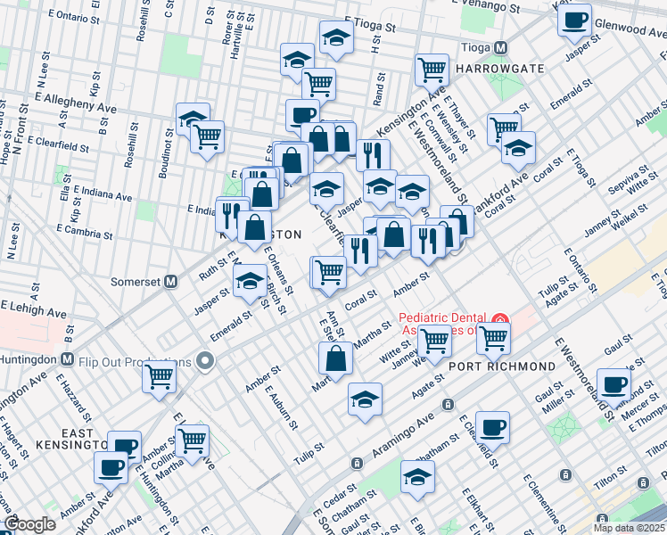 map of restaurants, bars, coffee shops, grocery stores, and more near 2013 East Elkhart Street in Philadelphia