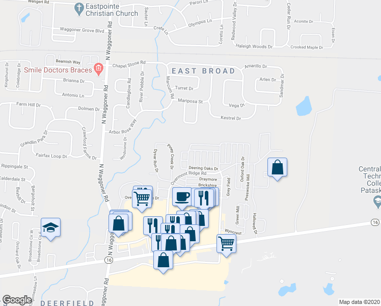 map of restaurants, bars, coffee shops, grocery stores, and more near 342 Silver Maple Drive in Blacklick