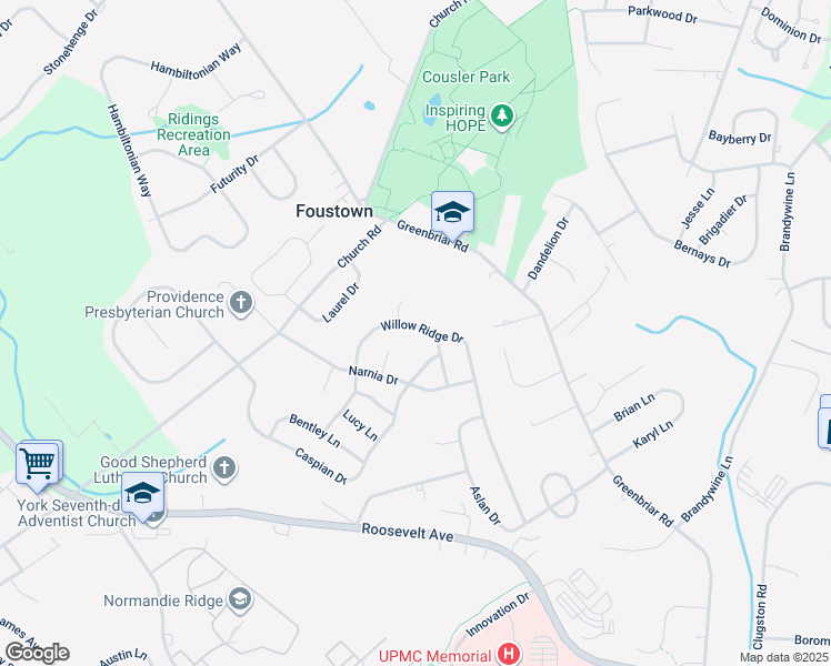 map of restaurants, bars, coffee shops, grocery stores, and more near 922 Willow Ridge Drive in York