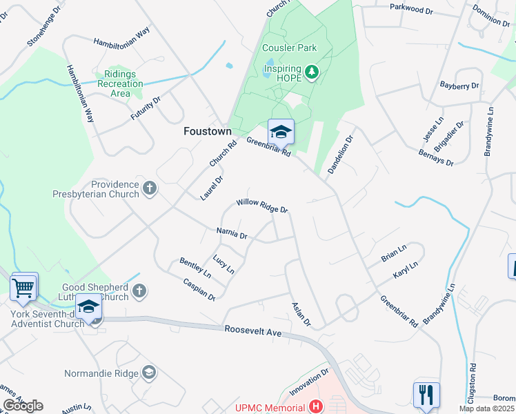 map of restaurants, bars, coffee shops, grocery stores, and more near 922 Willow Ridge Drive in York