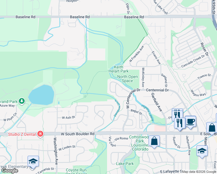 map of restaurants, bars, coffee shops, grocery stores, and more near 2201 Cliffrose Lane in Louisville
