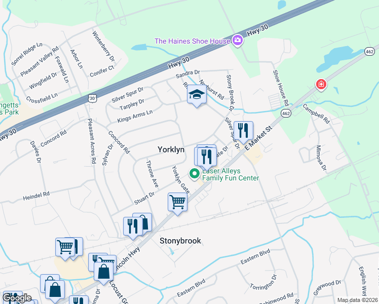 map of restaurants, bars, coffee shops, grocery stores, and more near 149 Heistand Road in York