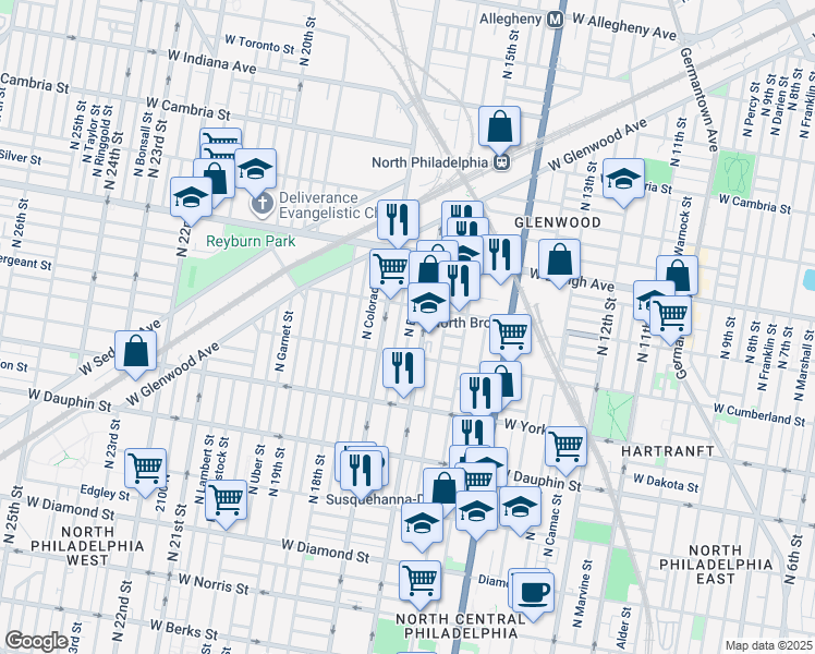 map of restaurants, bars, coffee shops, grocery stores, and more near 2538 North Bancroft Street in Philadelphia