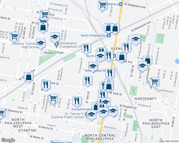 map of restaurants, bars, coffee shops, grocery stores, and more near 2541 North Bancroft Street in Philadelphia