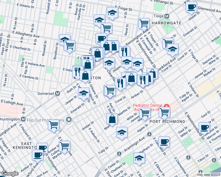 map of restaurants, bars, coffee shops, grocery stores, and more near 2009 East Elkhart Street in Philadelphia