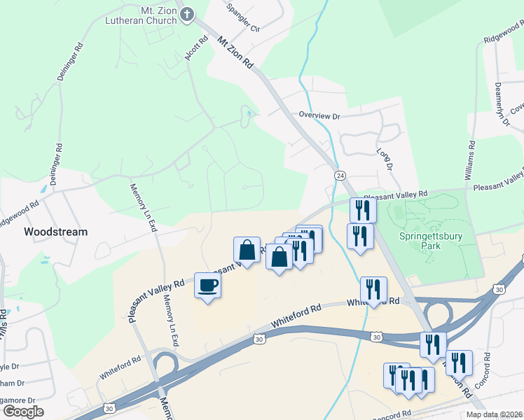 map of restaurants, bars, coffee shops, grocery stores, and more near 10 Lady Harrington Drive in York