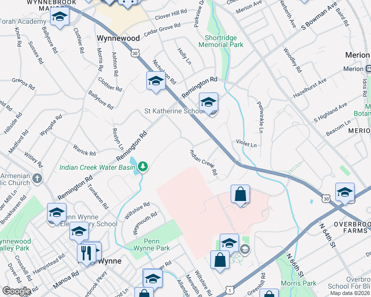 map of restaurants, bars, coffee shops, grocery stores, and more near 262 Indian Creek Road in Wynnewood