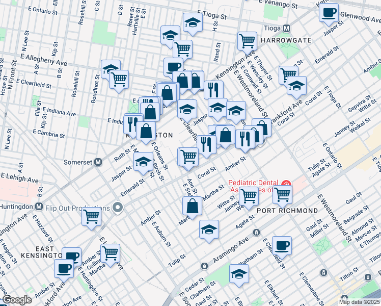 map of restaurants, bars, coffee shops, grocery stores, and more near 2009 East Elkhart Street in Philadelphia