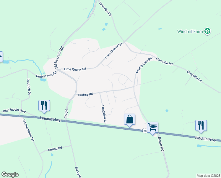 map of restaurants, bars, coffee shops, grocery stores, and more near 5811 Burkey Road in Gap