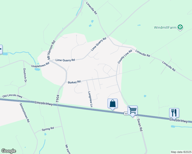 map of restaurants, bars, coffee shops, grocery stores, and more near 5811 Burkey Road in Gap