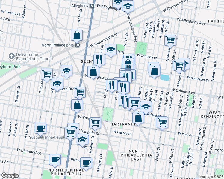 map of restaurants, bars, coffee shops, grocery stores, and more near 2620 N Jessup St in Philadelphia