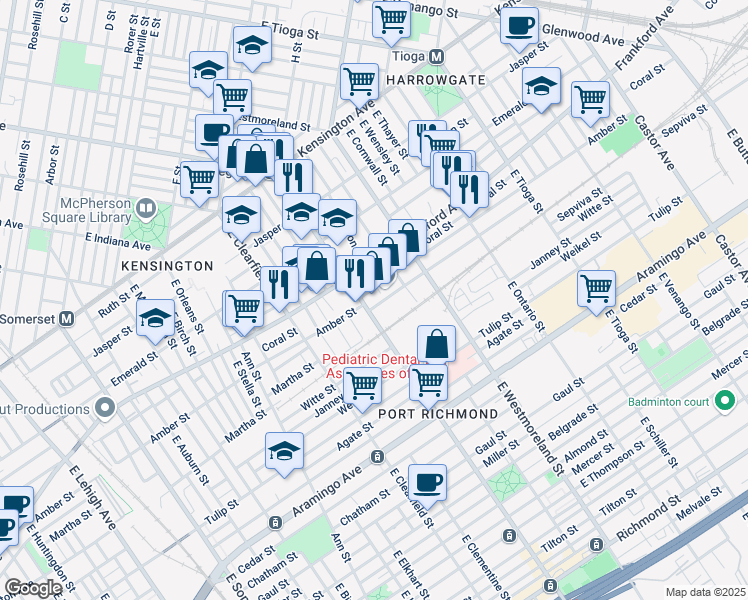 map of restaurants, bars, coffee shops, grocery stores, and more near 3215 Frankford Avenue in Philadelphia