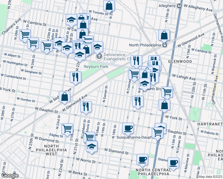 map of restaurants, bars, coffee shops, grocery stores, and more near 2517 North 19th Street in Philadelphia