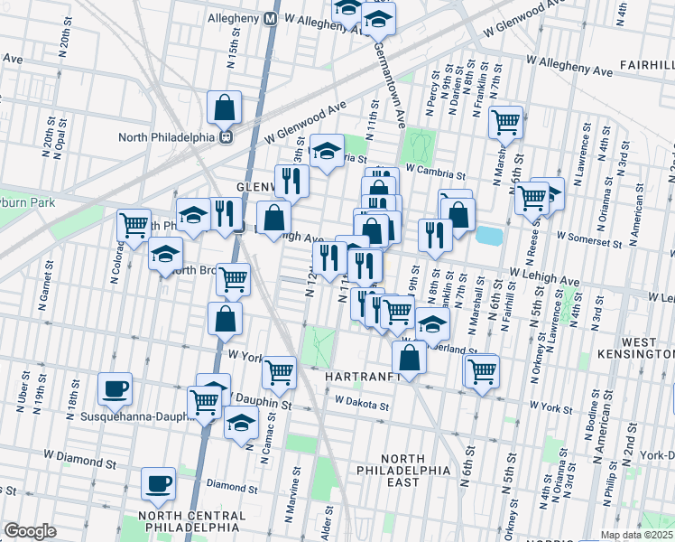 map of restaurants, bars, coffee shops, grocery stores, and more near in Philadelphia