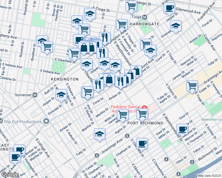 map of restaurants, bars, coffee shops, grocery stores, and more near 3137 Frankford Avenue in Philadelphia