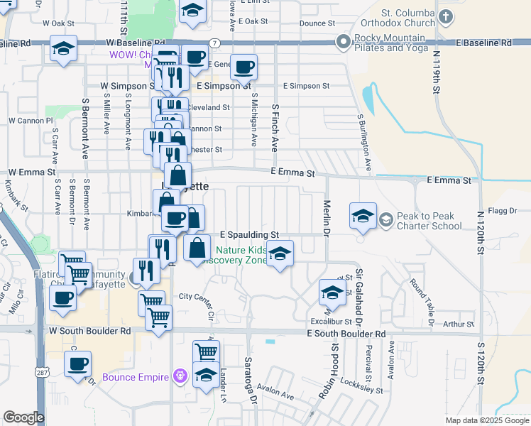 map of restaurants, bars, coffee shops, grocery stores, and more near 708 Cardinal Drive in Lafayette