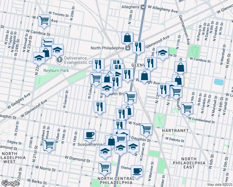 map of restaurants, bars, coffee shops, grocery stores, and more near 2534 North 15th Street in Philadelphia