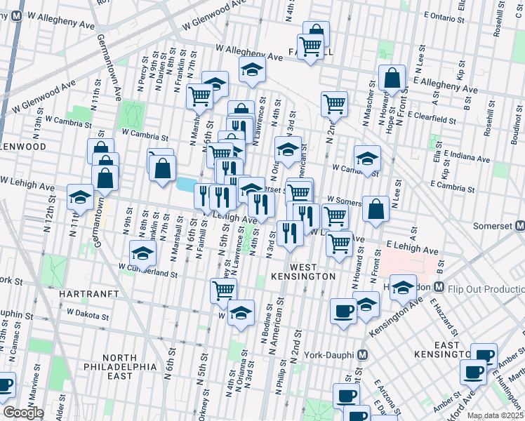 map of restaurants, bars, coffee shops, grocery stores, and more near 2721 North 4th Street in Philadelphia