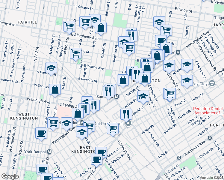 map of restaurants, bars, coffee shops, grocery stores, and more near 435 East Auburn Street in Philadelphia