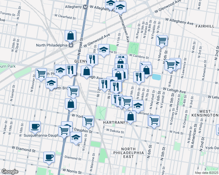map of restaurants, bars, coffee shops, grocery stores, and more near in Philadelphia