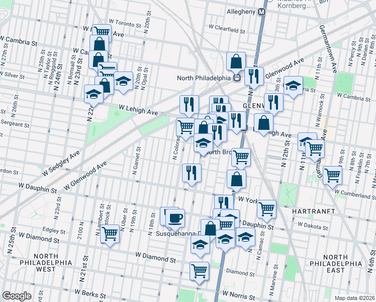 map of restaurants, bars, coffee shops, grocery stores, and more near in Philadelphia