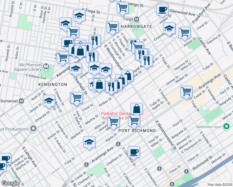 map of restaurants, bars, coffee shops, grocery stores, and more near 3215 Frankford Avenue in Philadelphia
