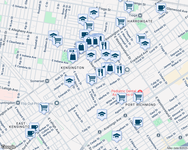 map of restaurants, bars, coffee shops, grocery stores, and more near 3079 Emerald Street in Philadelphia