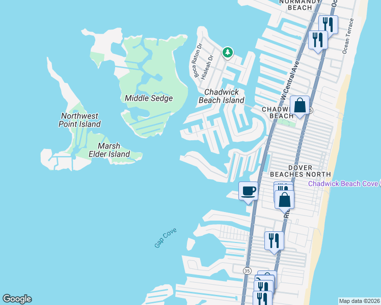 map of restaurants, bars, coffee shops, grocery stores, and more near 363 Lauderdale Drive in Lavallette