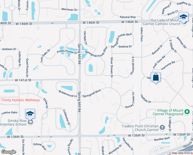 map of restaurants, bars, coffee shops, grocery stores, and more near 13877 Saben Court in Carmel