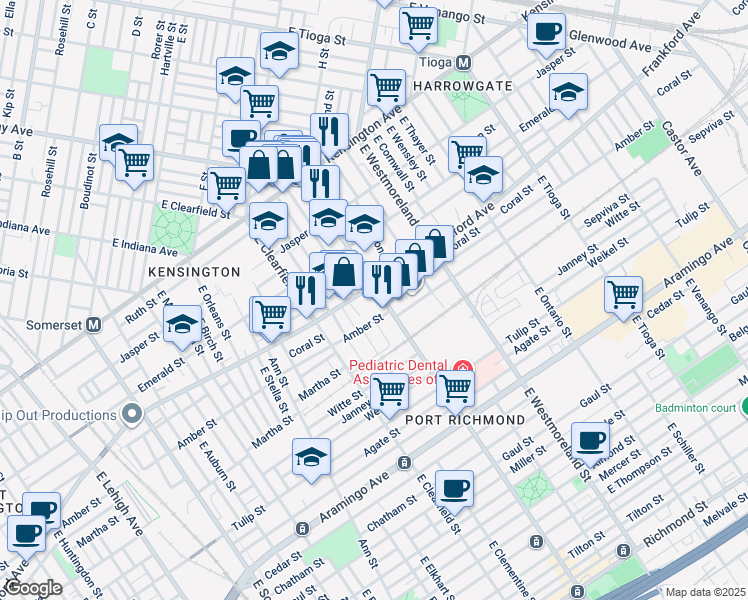 map of restaurants, bars, coffee shops, grocery stores, and more near 2058 East Allegheny Avenue in Philadelphia
