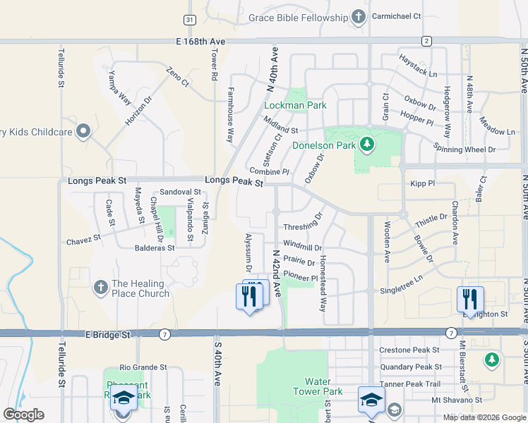 map of restaurants, bars, coffee shops, grocery stores, and more near 352 North 42nd Avenue in Brighton