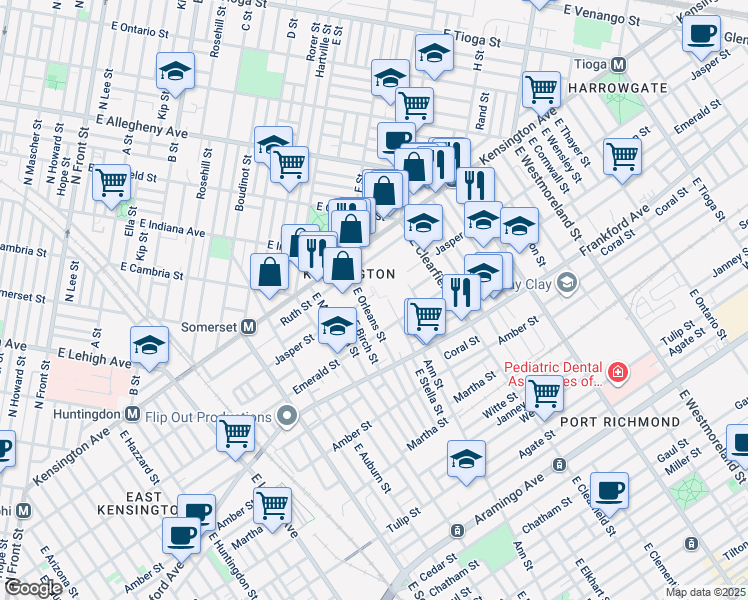 map of restaurants, bars, coffee shops, grocery stores, and more near 3015 Jasper Street in Philadelphia