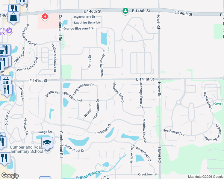 map of restaurants, bars, coffee shops, grocery stores, and more near 14069 Mimosa Court in Fishers