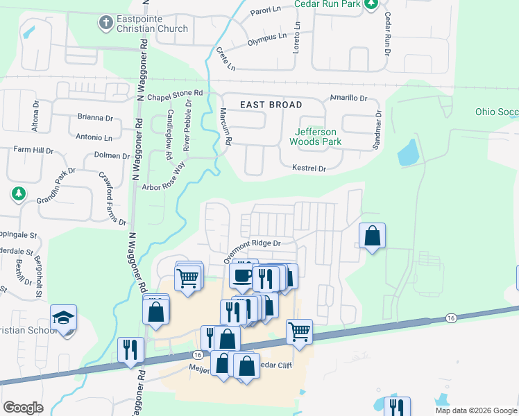 map of restaurants, bars, coffee shops, grocery stores, and more near 8209 Catalpa Ridge Drive in Blacklick