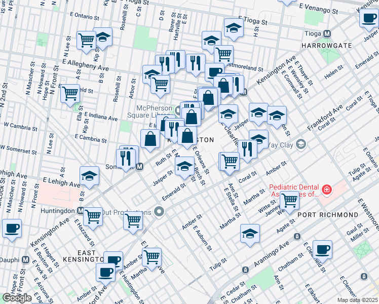 map of restaurants, bars, coffee shops, grocery stores, and more near 2930 Jasper Street in Philadelphia