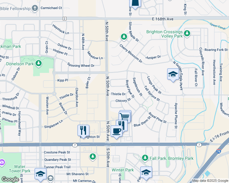 map of restaurants, bars, coffee shops, grocery stores, and more near 5170 Delphinium Circle in Brighton