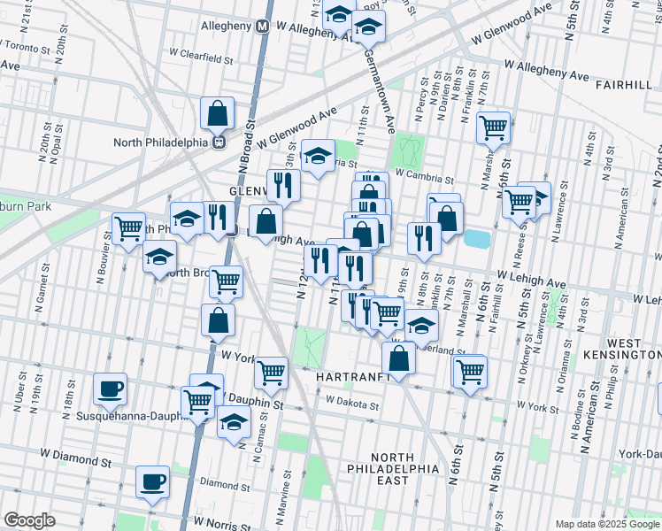 map of restaurants, bars, coffee shops, grocery stores, and more near in Philadelphia