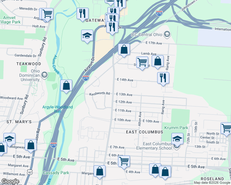 map of restaurants, bars, coffee shops, grocery stores, and more near 1091 North Cassady Avenue in Columbus