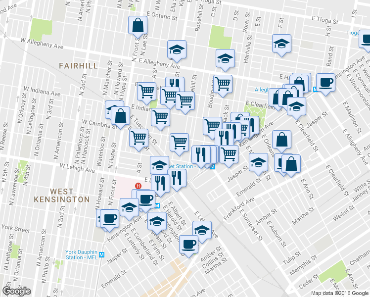 map of restaurants, bars, coffee shops, grocery stores, and more near 2833 Rosehill Street in Philadelphia