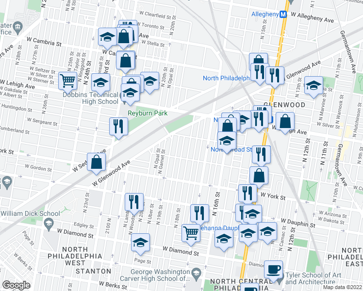map of restaurants, bars, coffee shops, grocery stores, and more near 2538 North Cleveland Street in Philadelphia