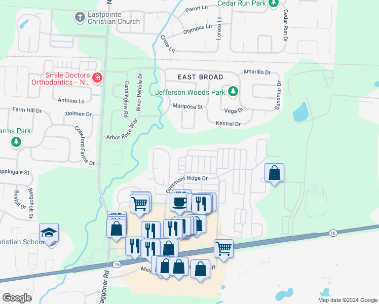 map of restaurants, bars, coffee shops, grocery stores, and more near 366 Silver Maple Drive in Blacklick