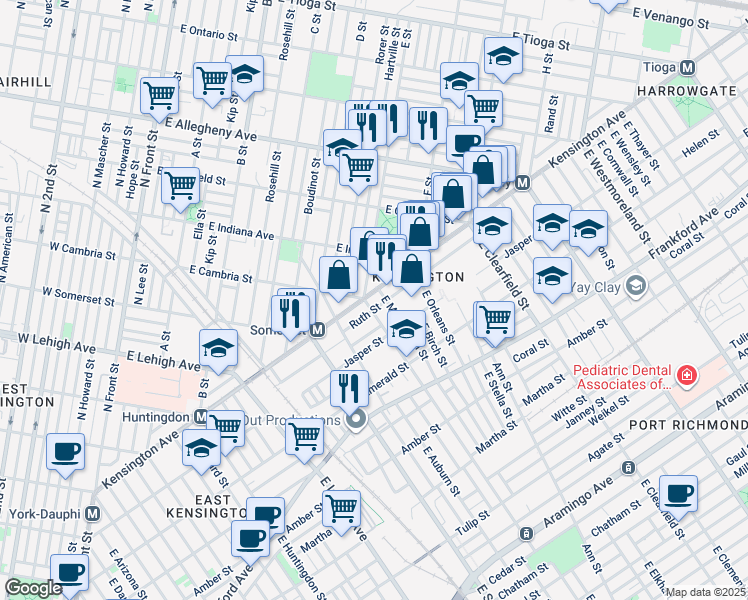 map of restaurants, bars, coffee shops, grocery stores, and more near 2907 Kensington Avenue in Philadelphia