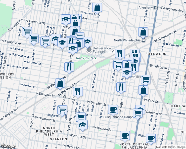 map of restaurants, bars, coffee shops, grocery stores, and more near 2529 North Opal Street in Philadelphia