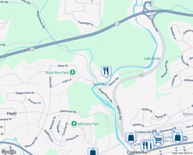 map of restaurants, bars, coffee shops, grocery stores, and more near 254 Mount Airy Road in Chester County
