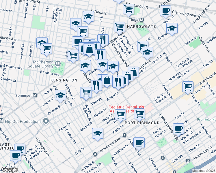 map of restaurants, bars, coffee shops, grocery stores, and more near in Philadelphia