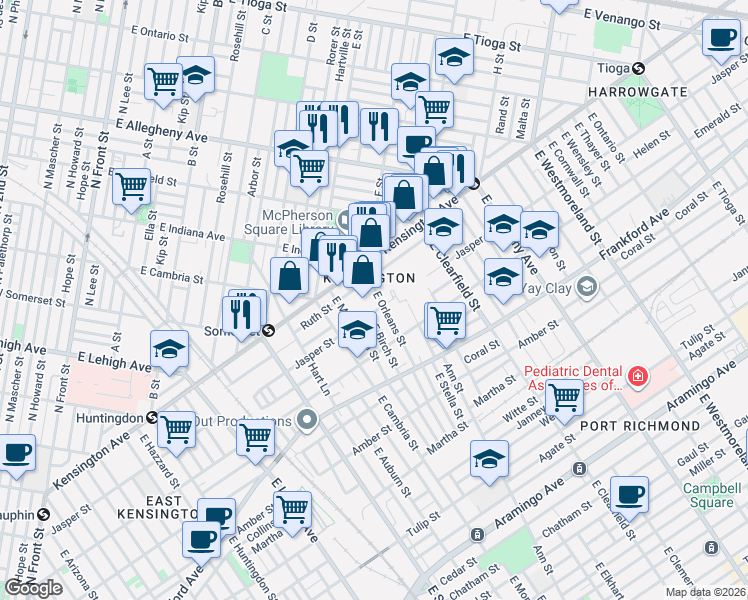 map of restaurants, bars, coffee shops, grocery stores, and more near 2963 Ruth Street in Philadelphia